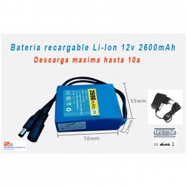 Bateria 12v 2600mAh Li-ion alta capacidad recargable